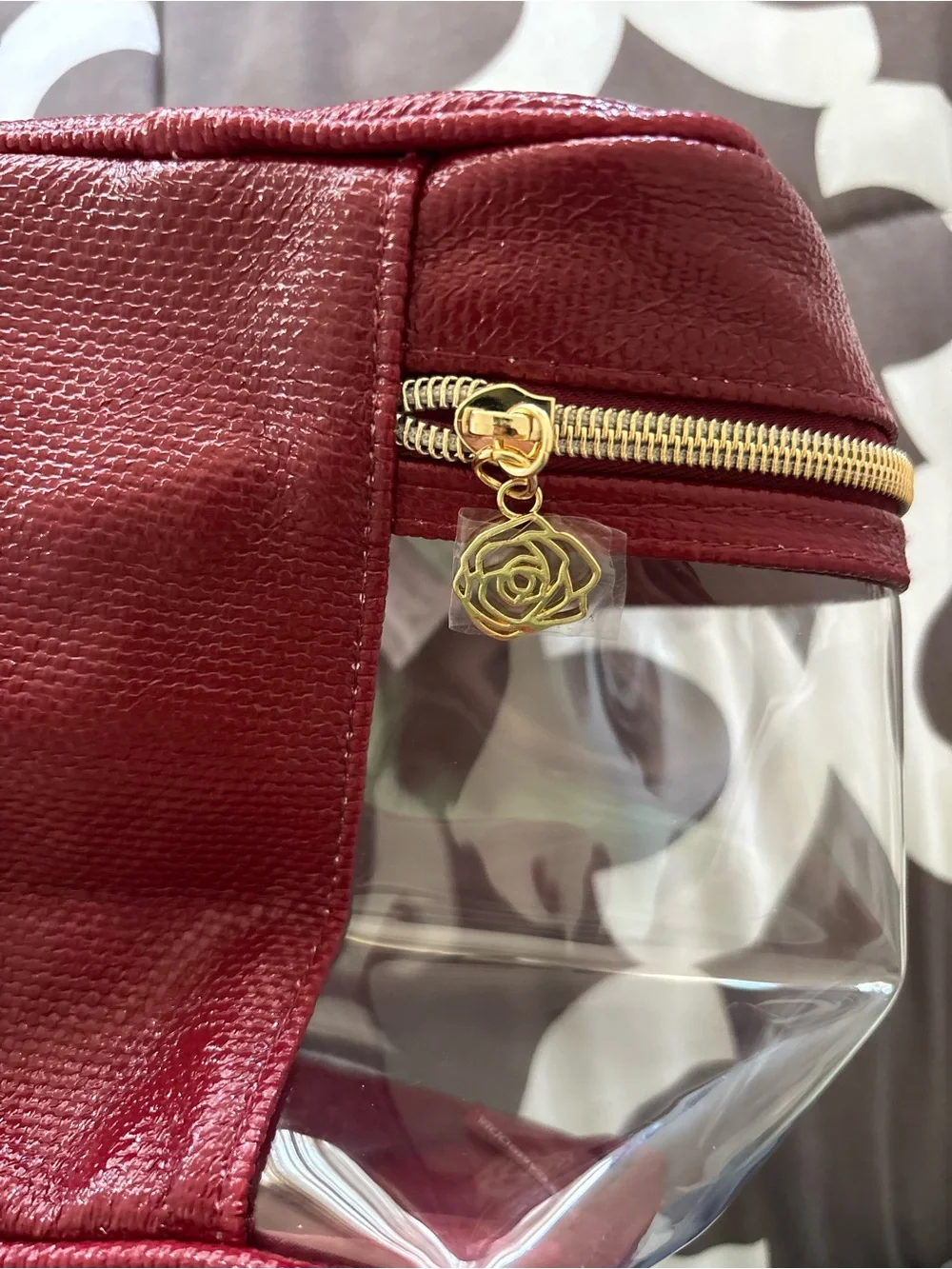 Lancome Clear & Red Makeup Bag Rose Zipper Brand New